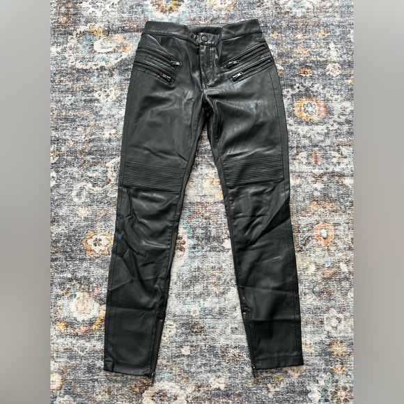 Free People Pants - Free People Vegan Leather Black Moto Zippered Hem Fully Lined Pants - Size 2